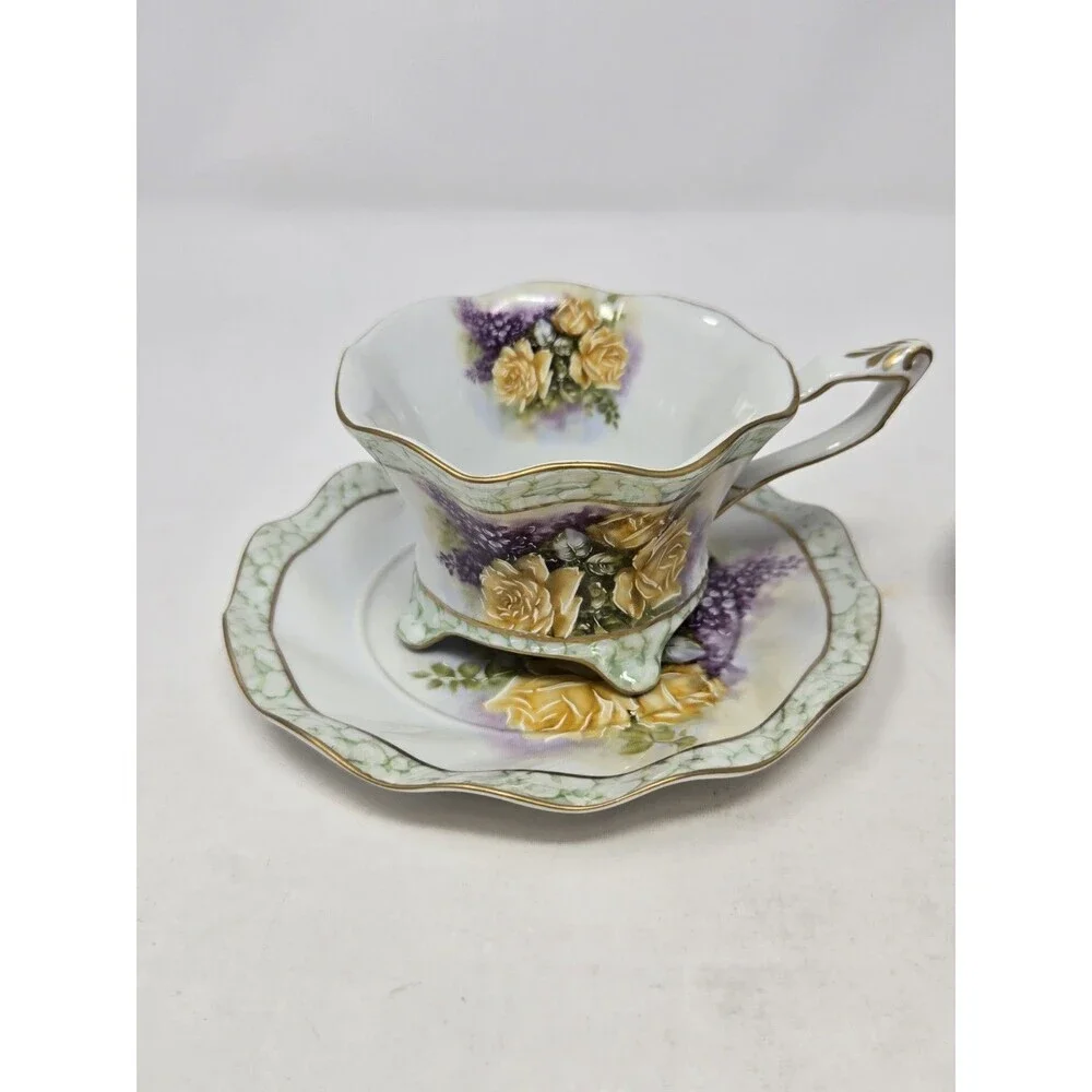 VINTAGE TEA CUP & SAUCER BUNDLE YELLOW PINK ROSES FLORAL BETTY PLATNER